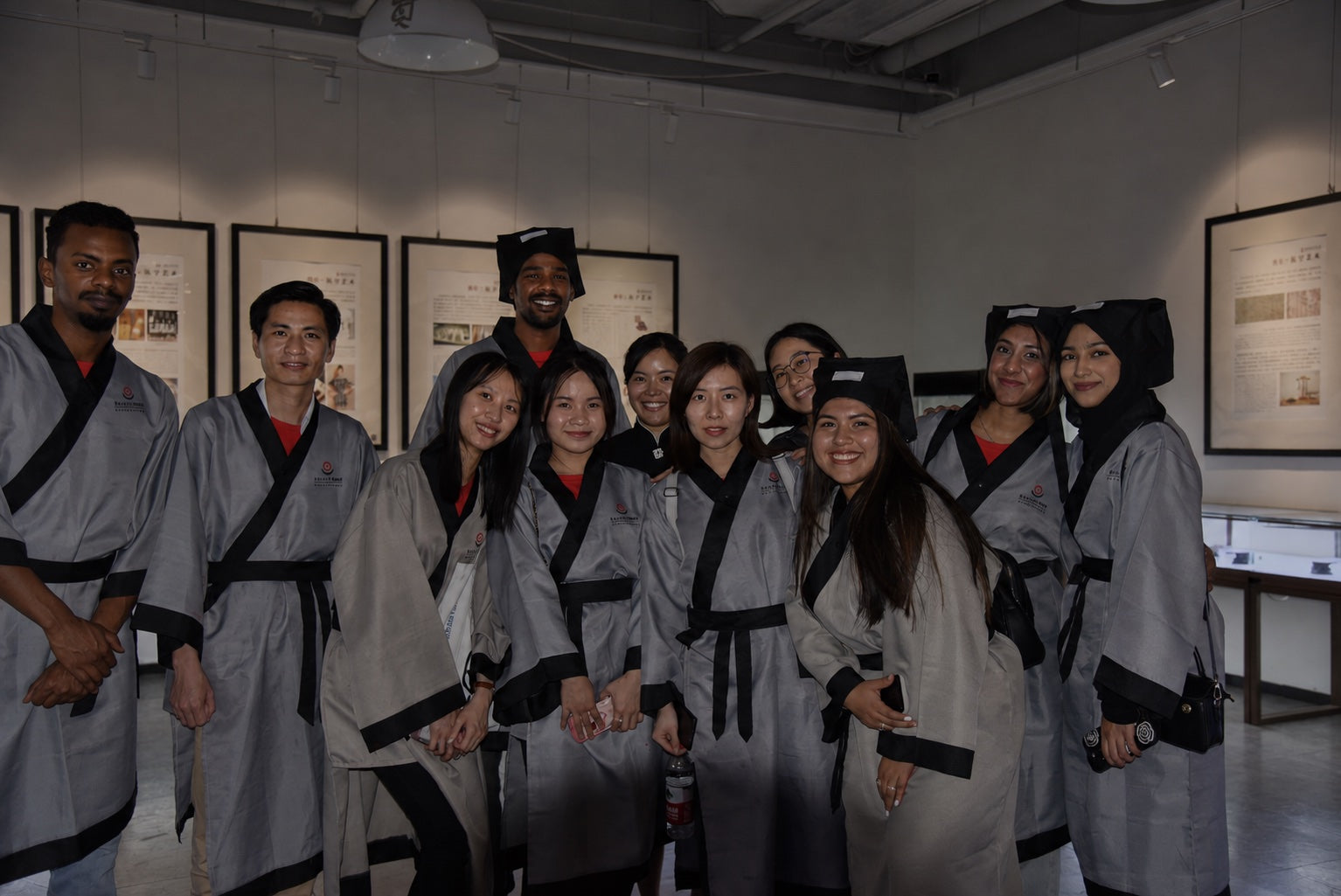 International learners taking part in a Chinese character art museum program